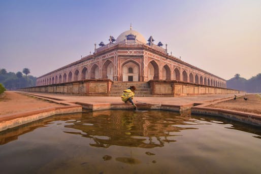 'Life Through History' Photographer: Sk Rahaman Hossain. Image courtesy of the Art of Building photography competition Photographer's Comments: 'Humayun’s Tomb, Delhi, India. I waited here for one and half hours to take this shot. What I wanted for the composition was a person, it was a...
